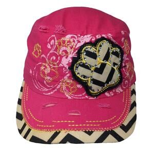Leader LOGA Pink Black Army Cap One Size Slideback Distressed Chevron Paw Hat